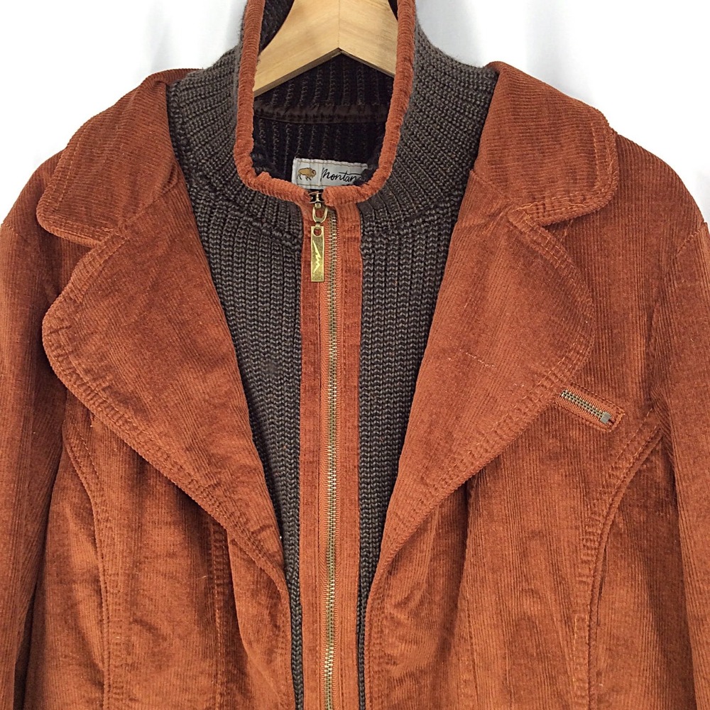 Montana Co. Women's Contrast Corduroy Knit Jacket Size 1X Rust Brown Zip - Picture 4 of 9